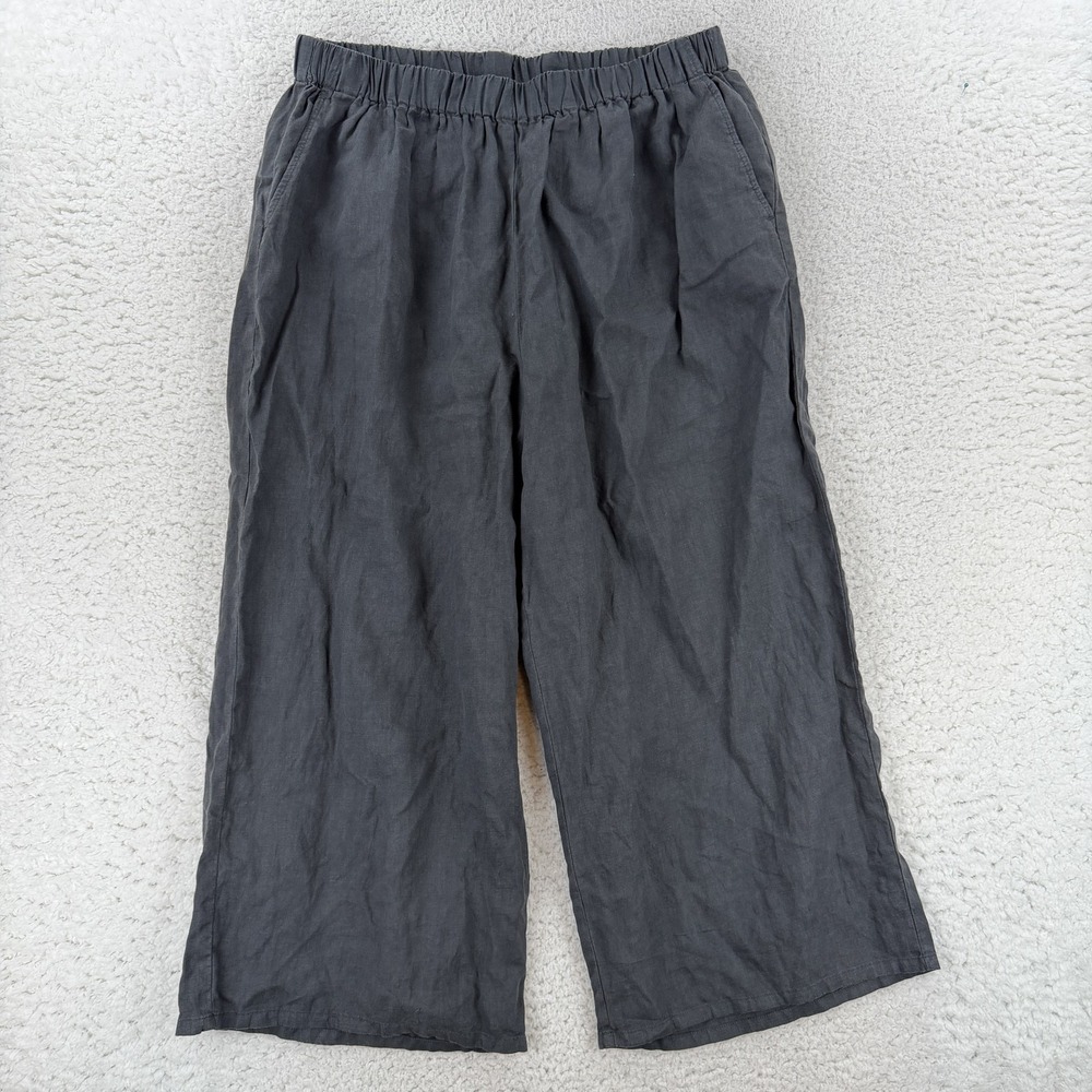 Eileen Fisher Womens 3X Gray Organic Linen Wide Leg Cropped Pull On Pants